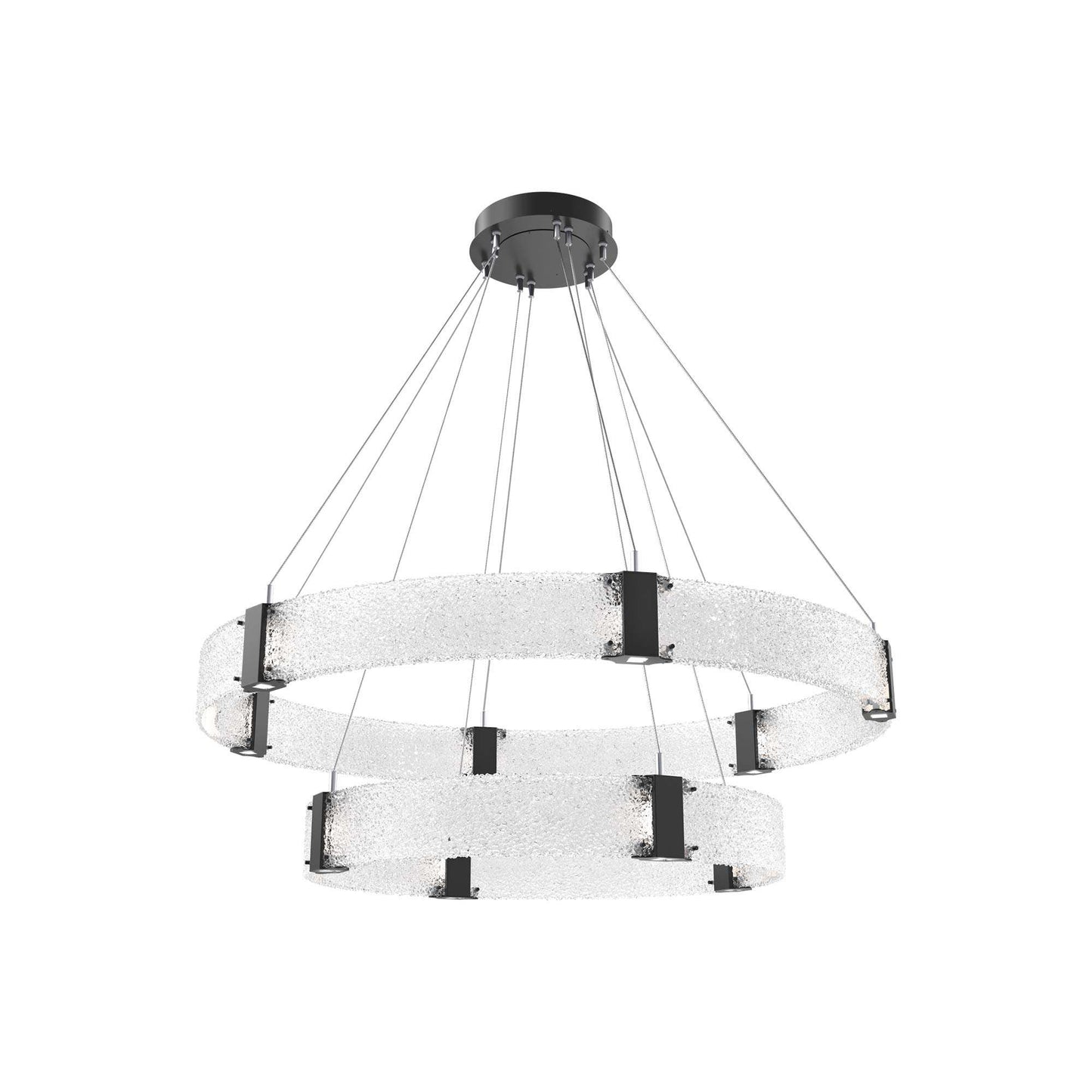 Parallel Two-Tier Ring LED Chandelier in Matte Black/Crystal Rimelight Blown Glass (48-Inch).