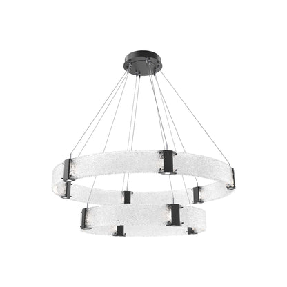Parallel Two-Tier Ring LED Chandelier in Matte Black/Crystal Rimelight Blown Glass (48-Inch).