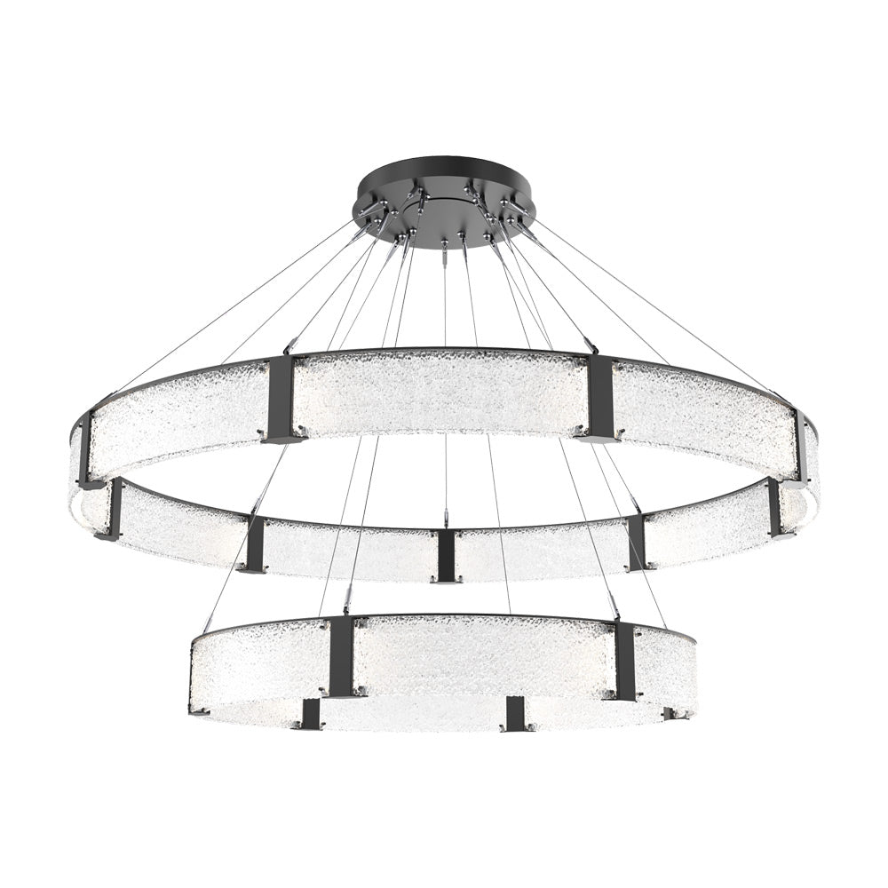 Parallel Two-Tier Ring LED Chandelier in Matte Black/Crystal Rimelight Blown Glass (72-Inch).