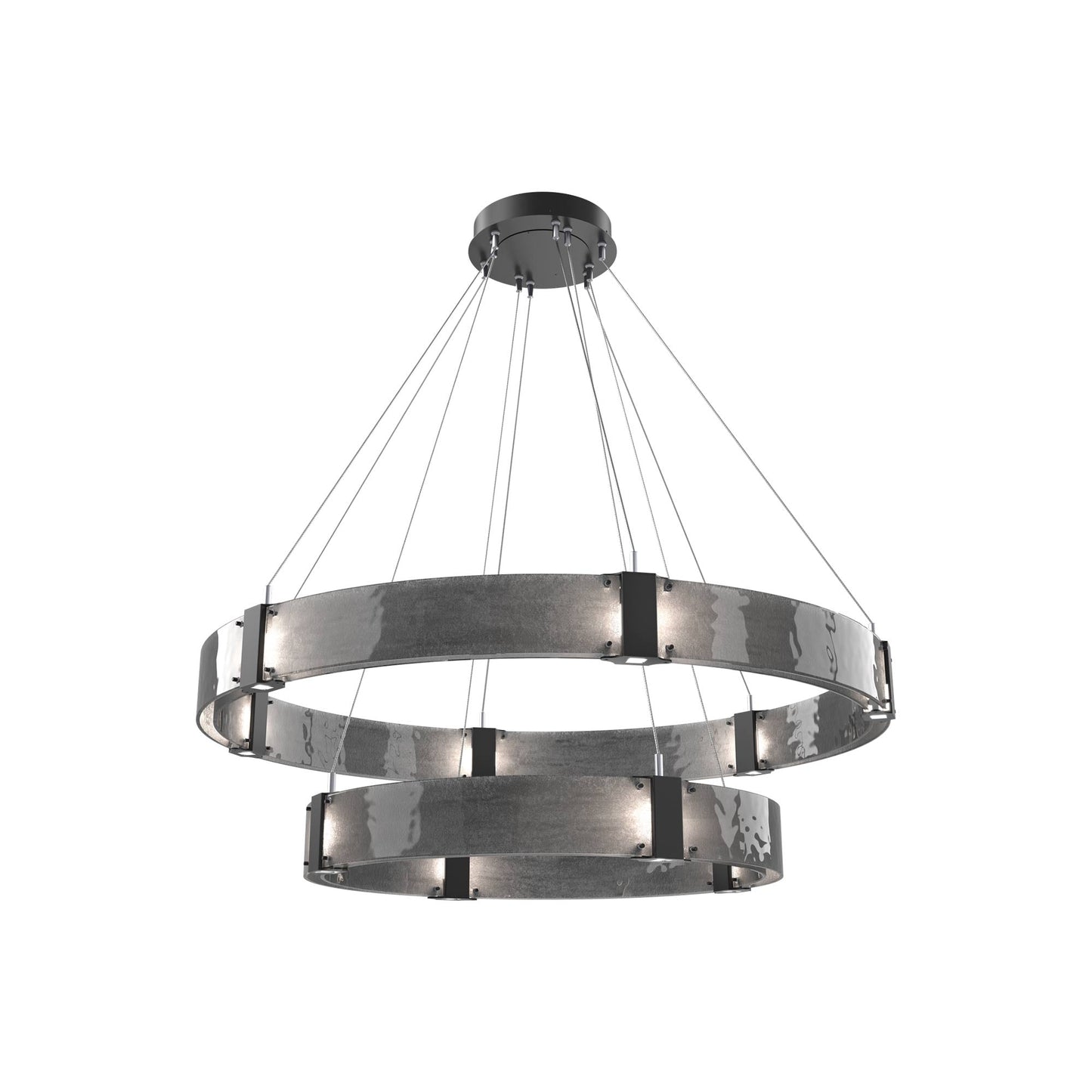Parallel Two-Tier Ring LED Chandelier in Matte Black/Smoke Granite Blown Glass (48-Inch).