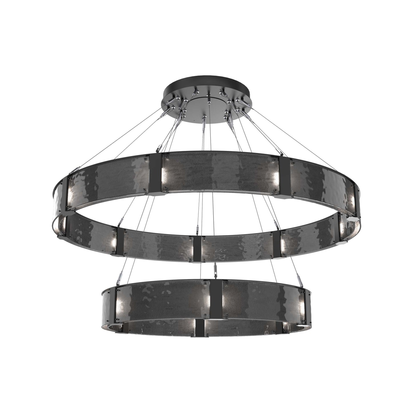Parallel Two-Tier Ring LED Chandelier in Matte Black/Smoke Granite Blown Glass (60-Inch).