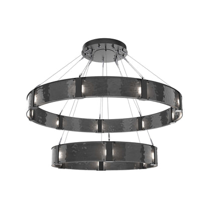Parallel Two-Tier Ring LED Chandelier in Matte Black/Smoke Granite Blown Glass (60-Inch).