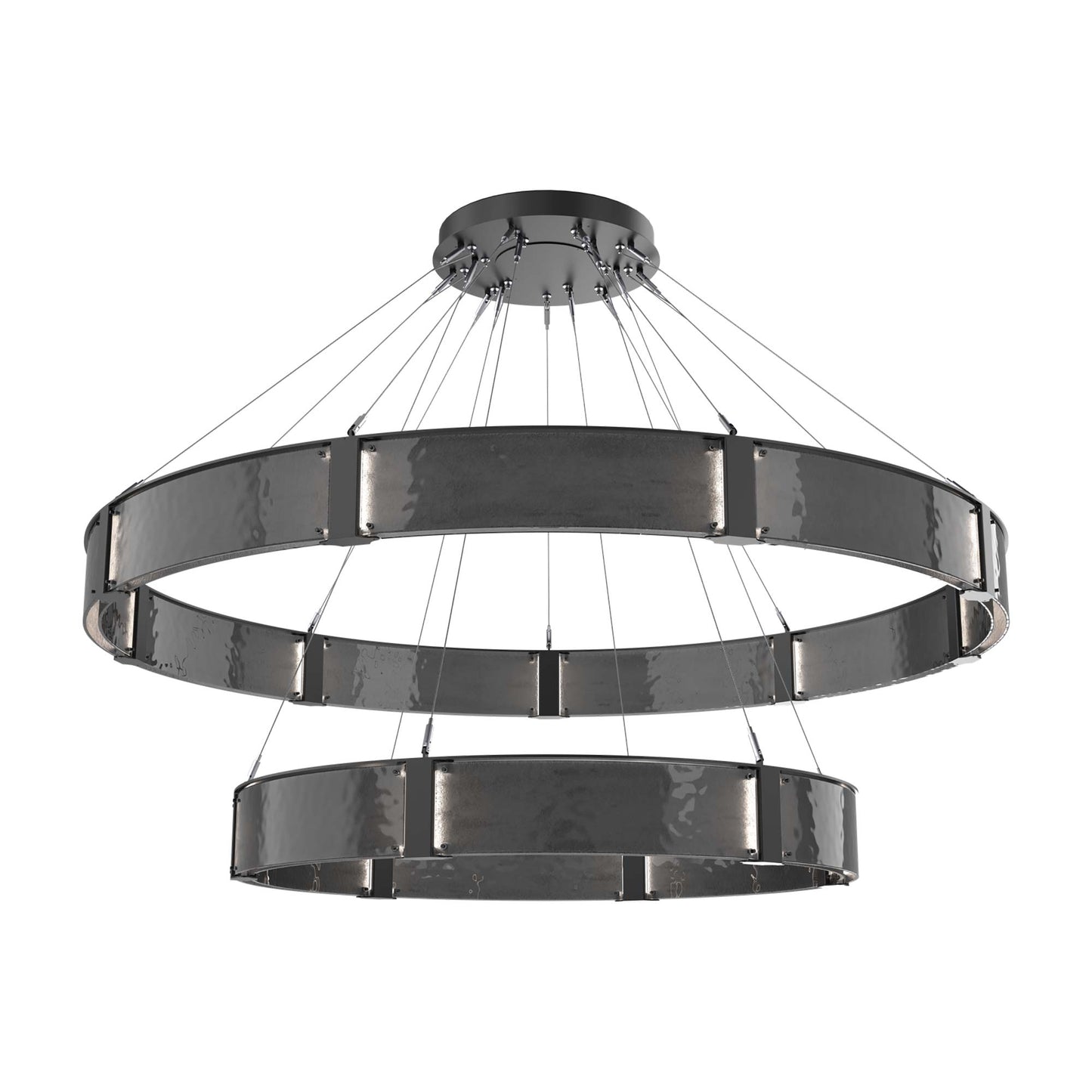 Parallel Two-Tier Ring LED Chandelier in Matte Black/Smoke Granite Blown Glass (72-Inch).