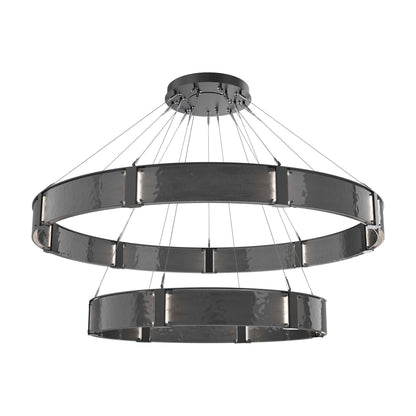 Parallel Two-Tier Ring LED Chandelier in Matte Black/Smoke Granite Blown Glass (72-Inch).