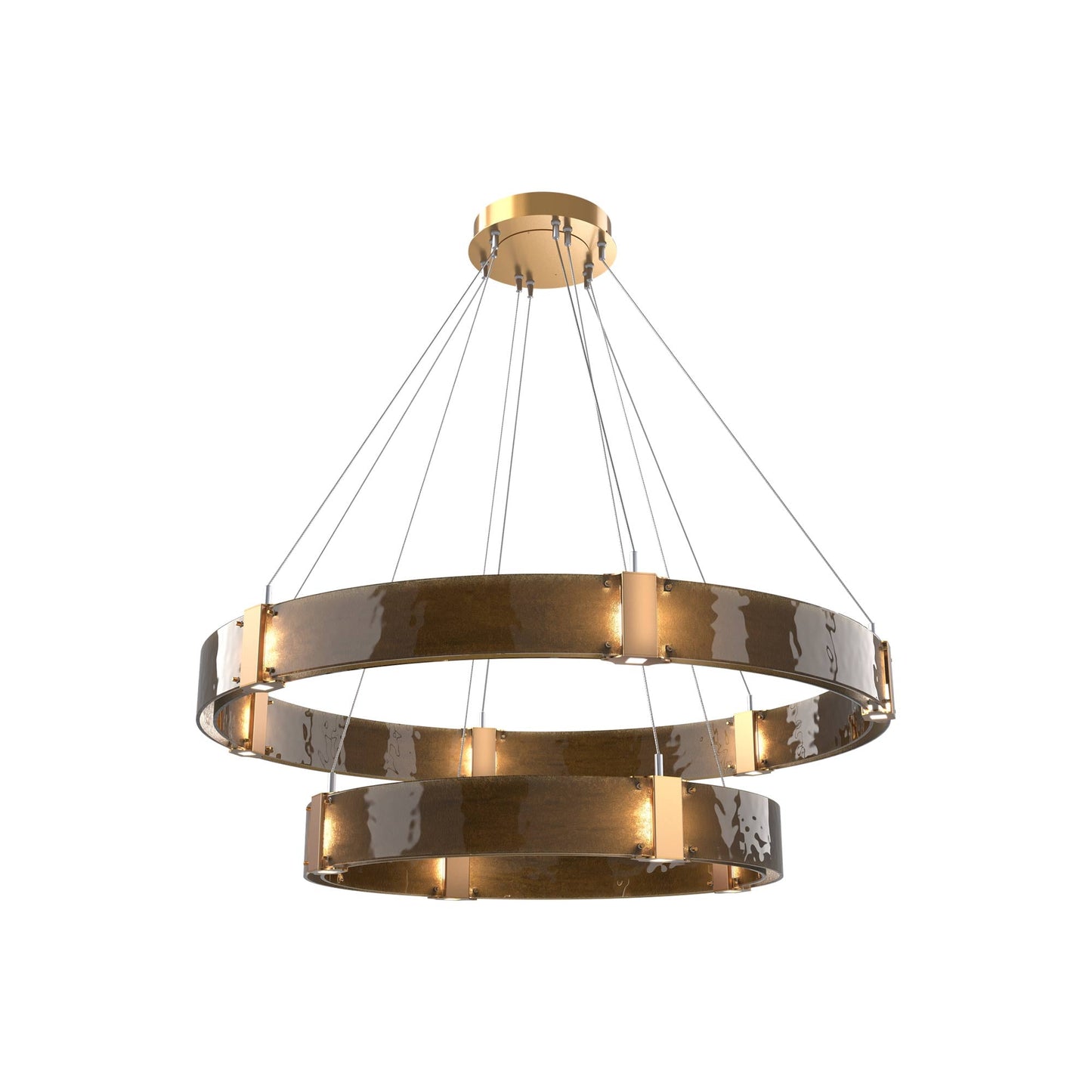 Parallel Two-Tier Ring LED Chandelier in Novel Brass/Bronze Granite Blown Glass (48-Inch).