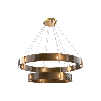 Parallel Two-Tier Ring LED Chandelier in Novel Brass/Bronze Granite Blown Glass (48-Inch).
