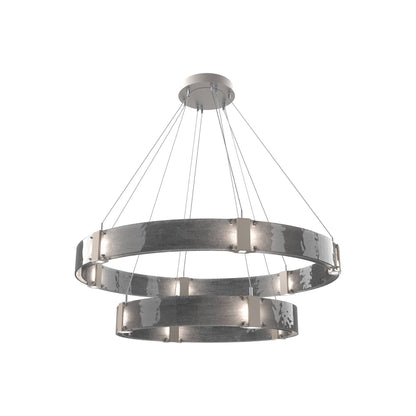 Parallel Two-Tier Ring LED Chandelier in Beige Silver/Smoke Granite Blown Glass (48-Inch).