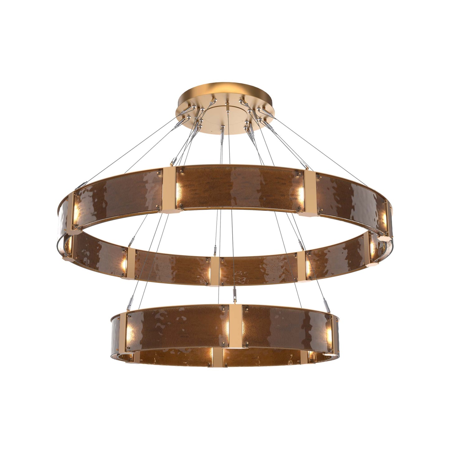 Parallel Two-Tier Ring LED Chandelier in Novel Brass/Bronze Granite Blown Glass (60-Inch).