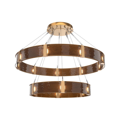 Parallel Two-Tier Ring LED Chandelier in Novel Brass/Bronze Granite Blown Glass (60-Inch).