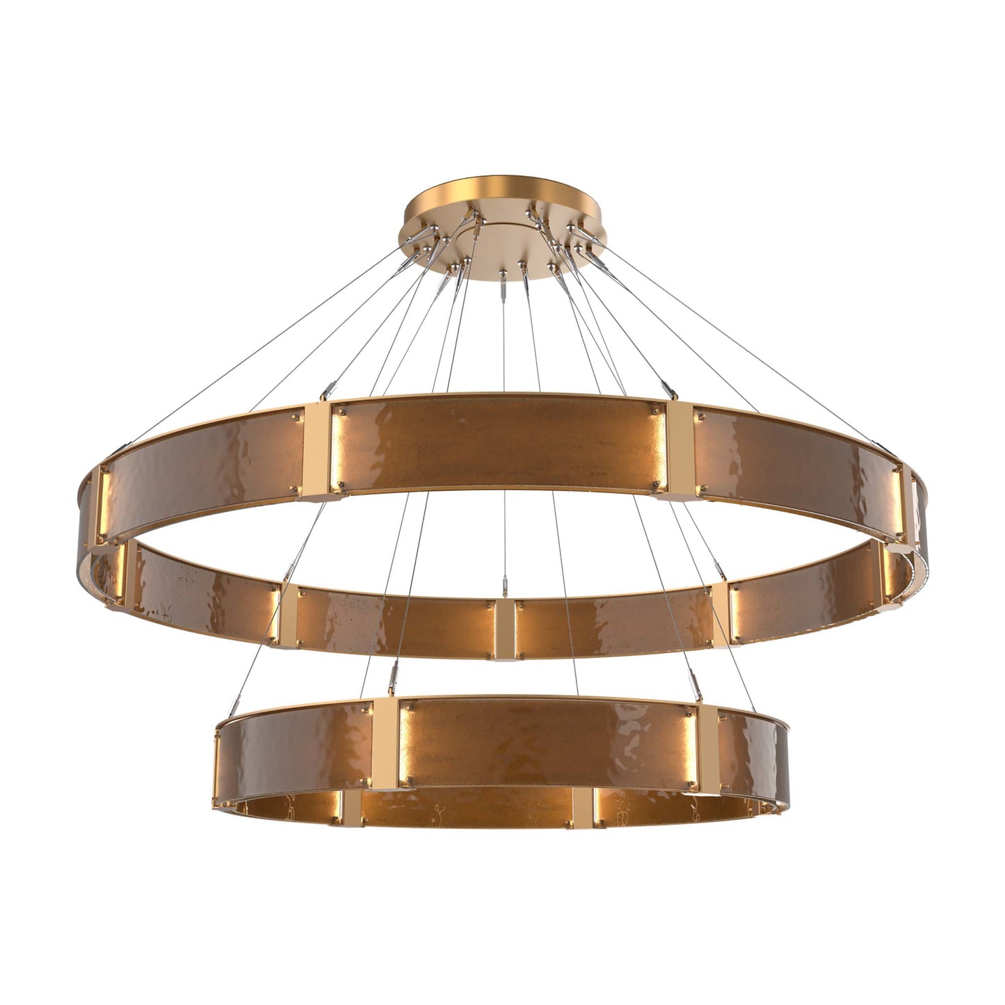 Parallel Two-Tier Ring LED Chandelier in Novel Brass/Bronze Granite Blown Glass (72-Inch).