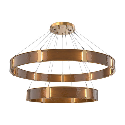 Parallel Two-Tier Ring LED Chandelier in Novel Brass/Bronze Granite Blown Glass (72-Inch).