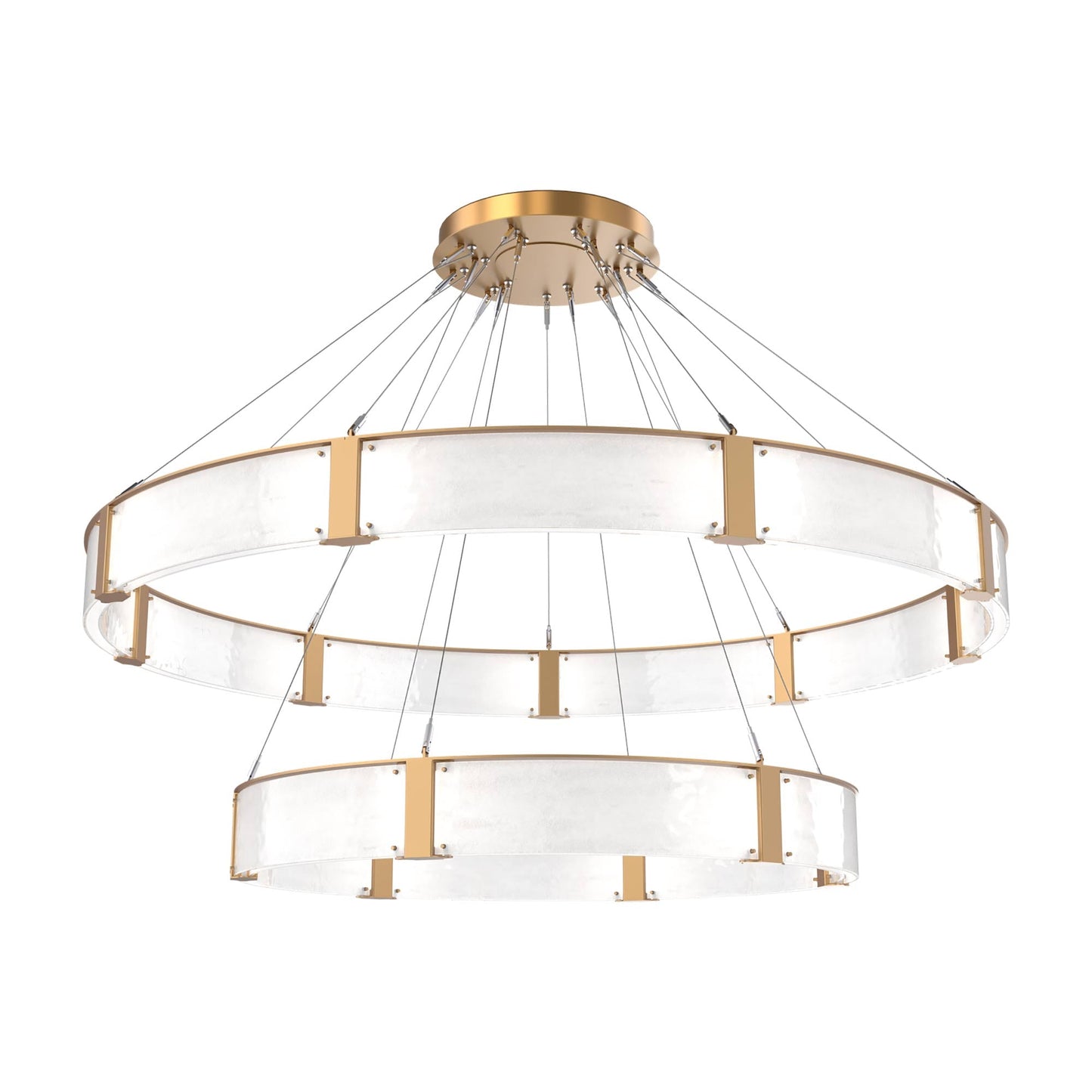 Parallel Two-Tier Ring LED Chandelier in Novel Brass/Clear Granite Blown Glass (72-Inch).
