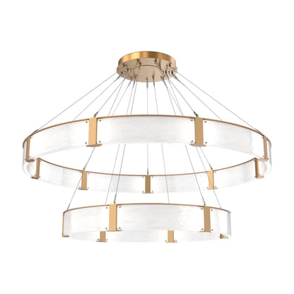 Parallel Two-Tier Ring LED Chandelier in Novel Brass/Clear Granite Blown Glass (72-Inch).