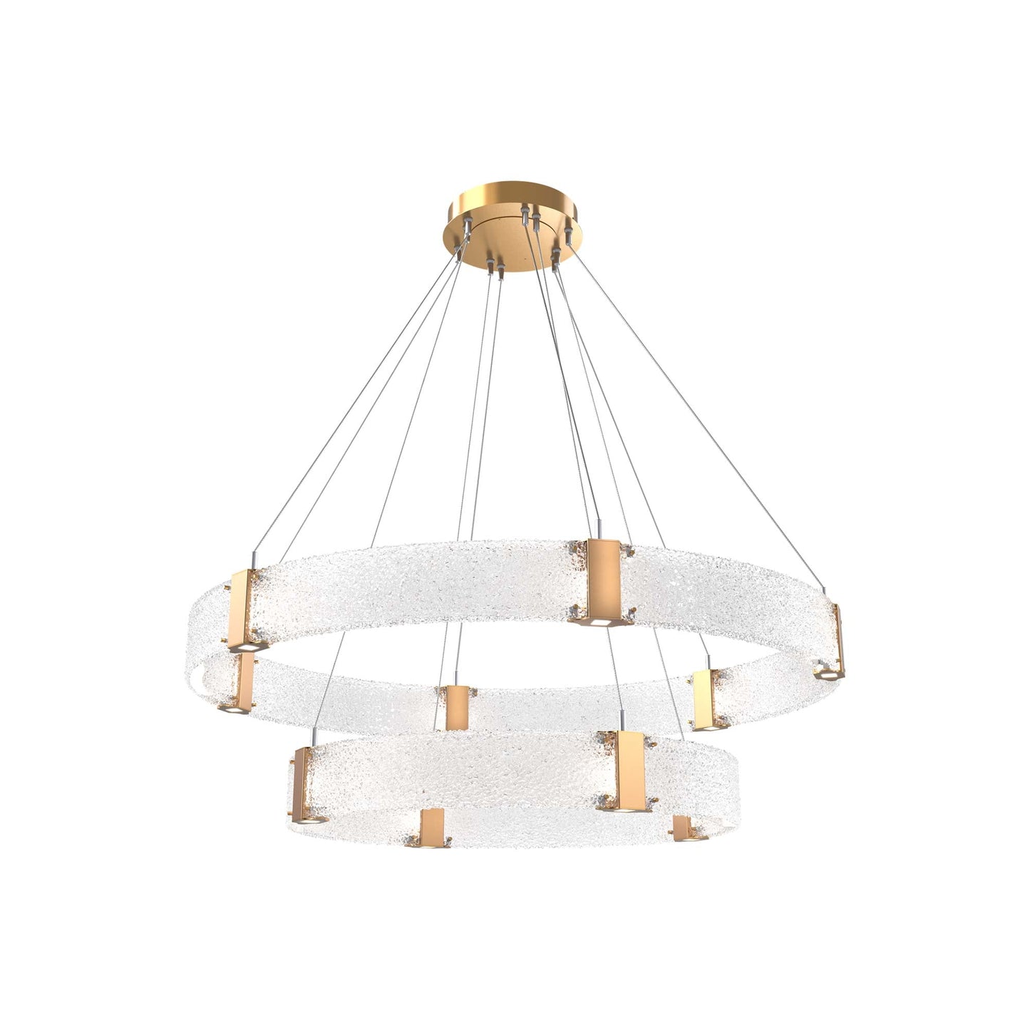 Parallel Two-Tier Ring LED Chandelier in Novel Brass/Crystal Rimelight Blown Glass (48-Inch).