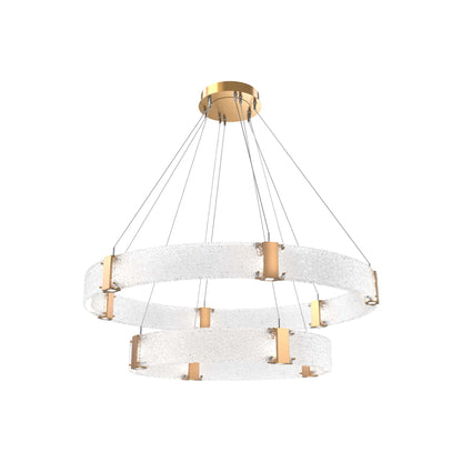 Parallel Two-Tier Ring LED Chandelier in Novel Brass/Crystal Rimelight Blown Glass (48-Inch).