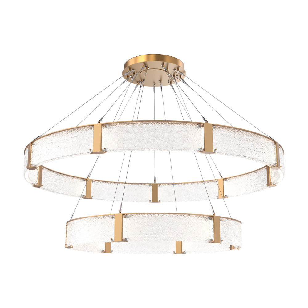 Parallel Two-Tier Ring LED Chandelier in Novel Brass/Crystal Rimelight Blown Glass (72-Inch).