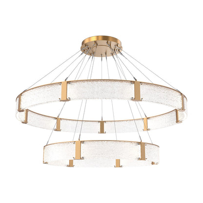Parallel Two-Tier Ring LED Chandelier in Novel Brass/Crystal Rimelight Blown Glass (72-Inch).