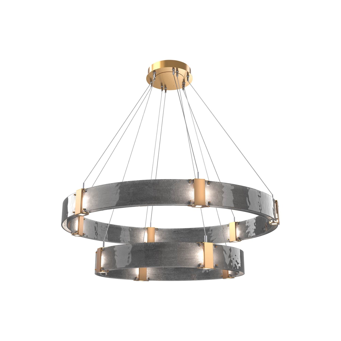Parallel Two-Tier Ring LED Chandelier in Novel Brass/Smoke Granite Blown Glass (48-Inch).
