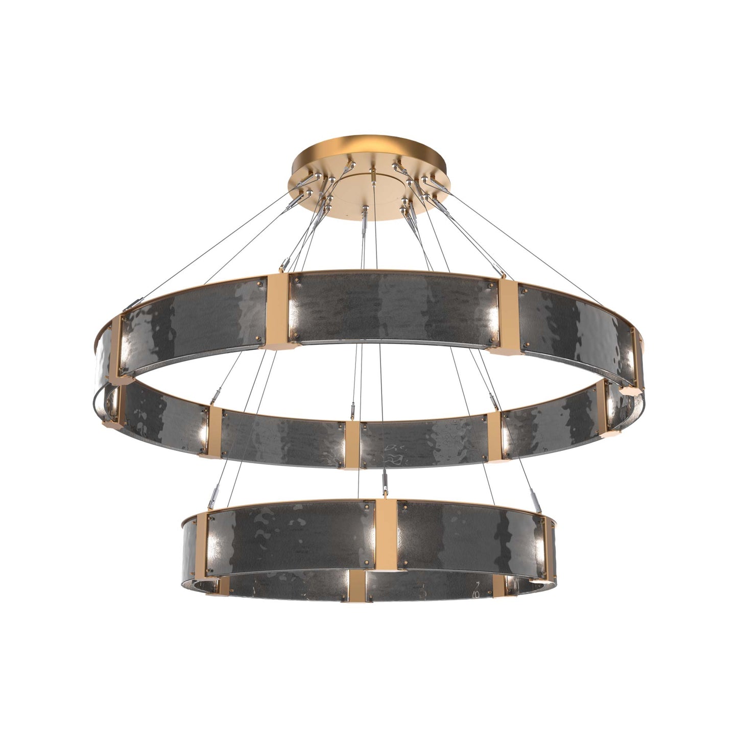 Parallel Two-Tier Ring LED Chandelier in Novel Brass/Smoke Granite Blown Glass (60-Inch).