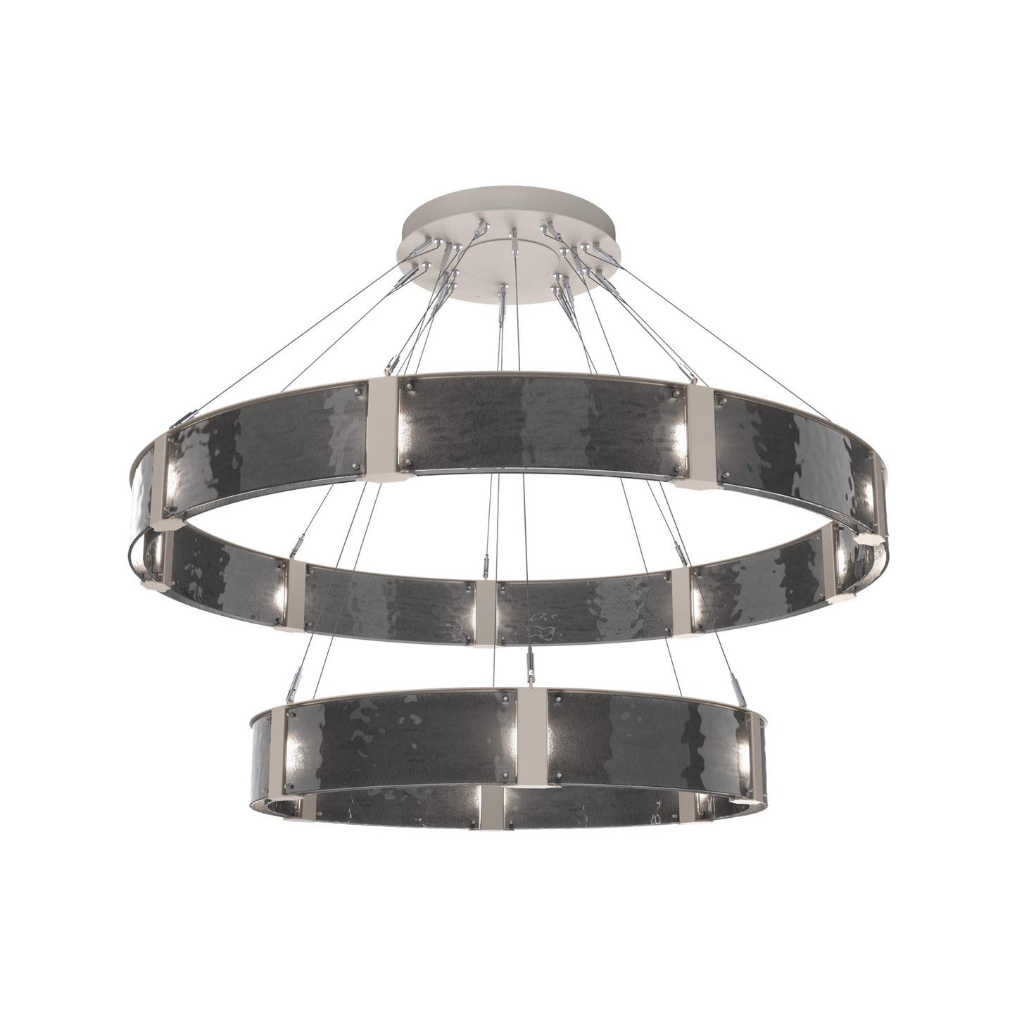 Parallel Two-Tier Ring LED Chandelier in Beige Silver/Smoke Granite Blown Glass (60-Inch).