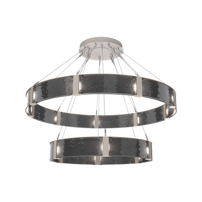 Parallel Two-Tier Ring LED Chandelier in Beige Silver/Smoke Granite Blown Glass (60-Inch).