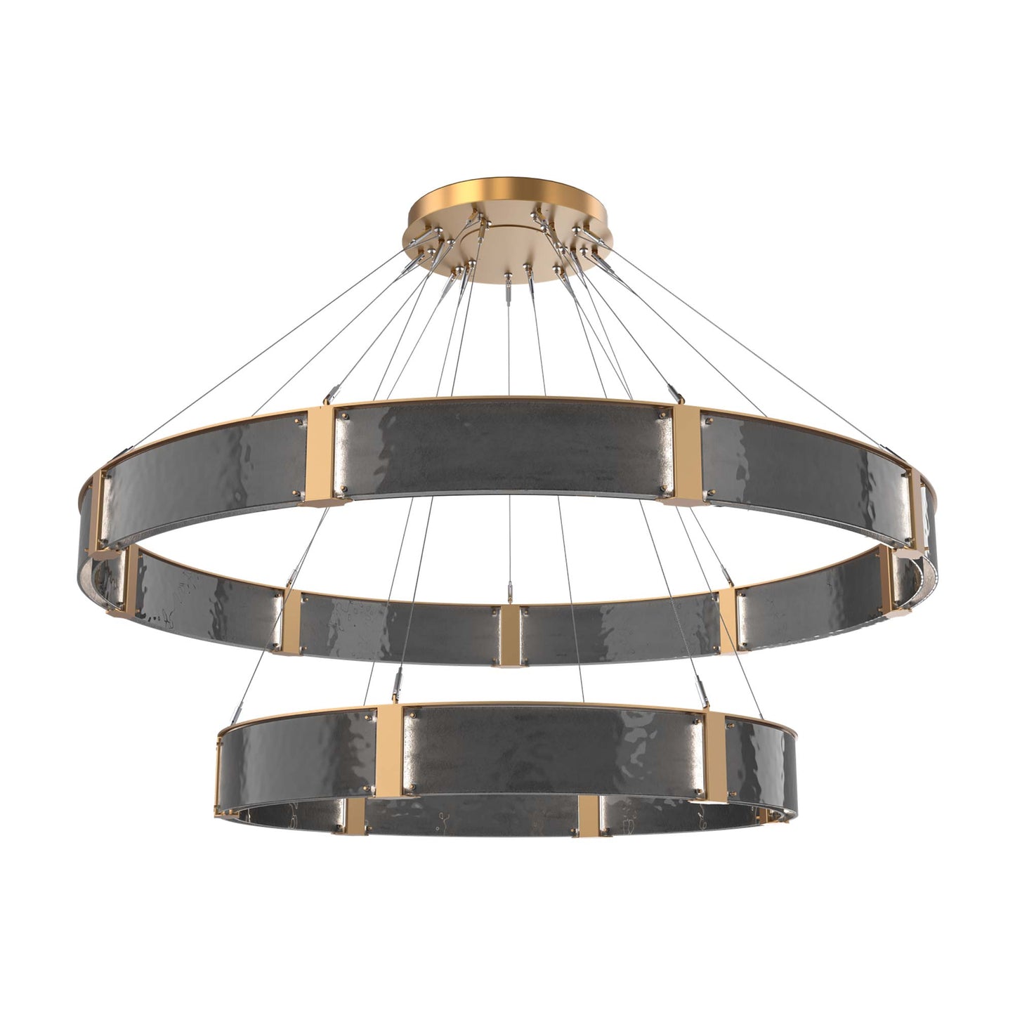 Parallel Two-Tier Ring LED Chandelier in Novel Brass/Smoke Granite Blown Glass (72-Inch).