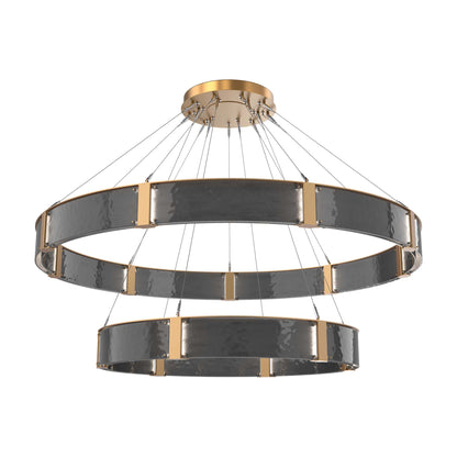 Parallel Two-Tier Ring LED Chandelier in Novel Brass/Smoke Granite Blown Glass (72-Inch).