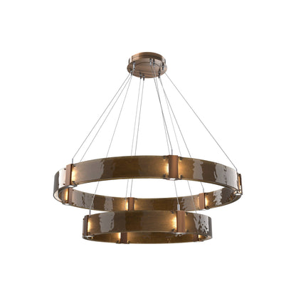 Parallel Two-Tier Ring LED Chandelier in Oil Rubbed Bronze/Bronze Granite Blown Glass (48-Inch).