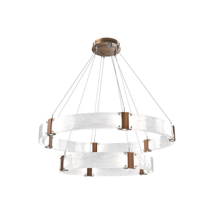 Parallel Two-Tier Ring LED Chandelier in Oil Rubbed Bronze/Clear Granite Blown Glass (48-Inch).