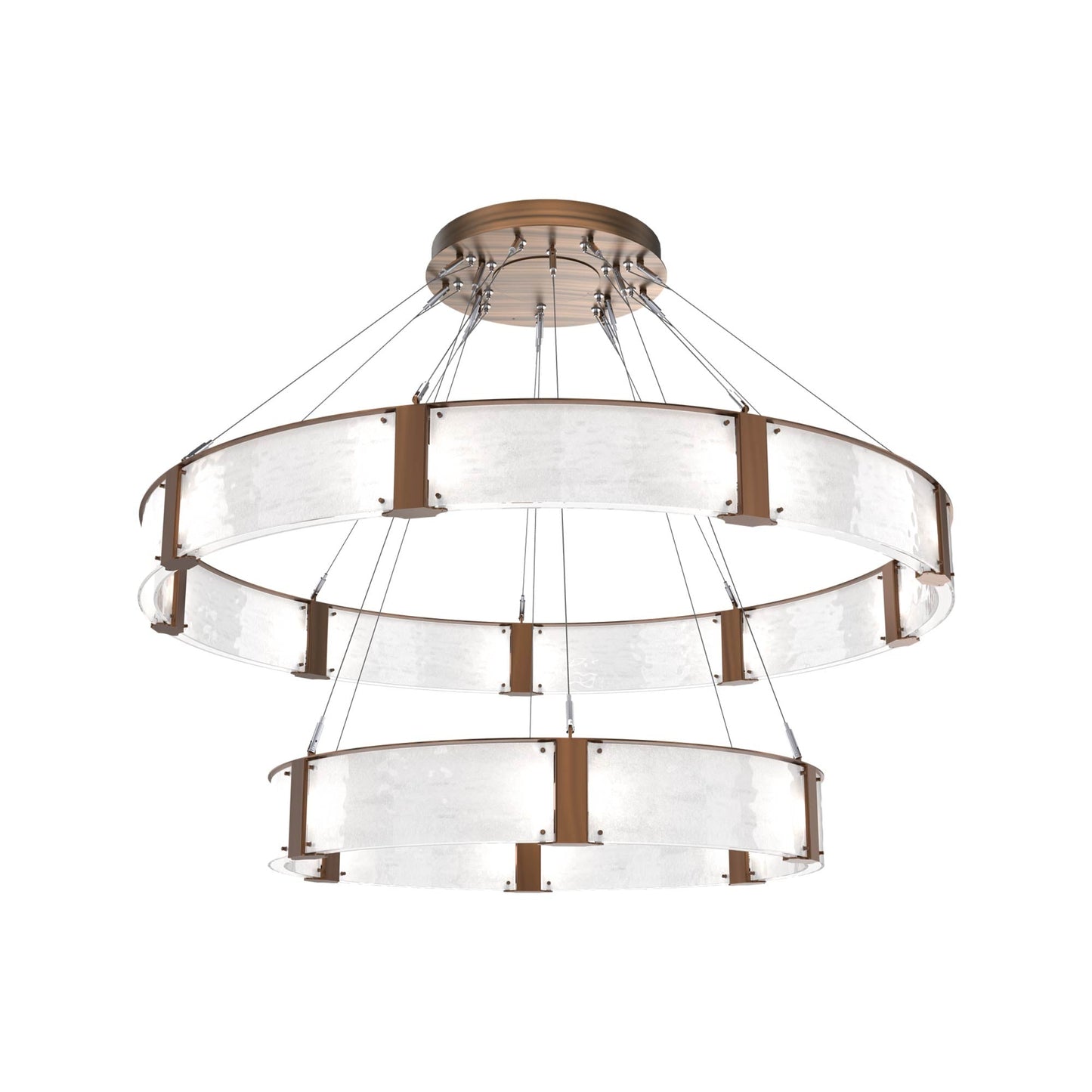 Parallel Two-Tier Ring LED Chandelier in Oil Rubbed Bronze/Clear Granite Blown Glass (60-Inch).