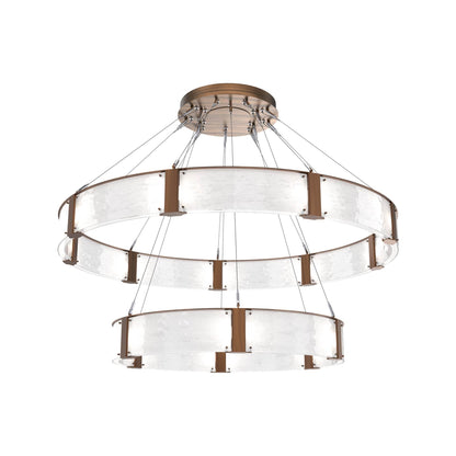 Parallel Two-Tier Ring LED Chandelier in Oil Rubbed Bronze/Clear Granite Blown Glass (60-Inch).