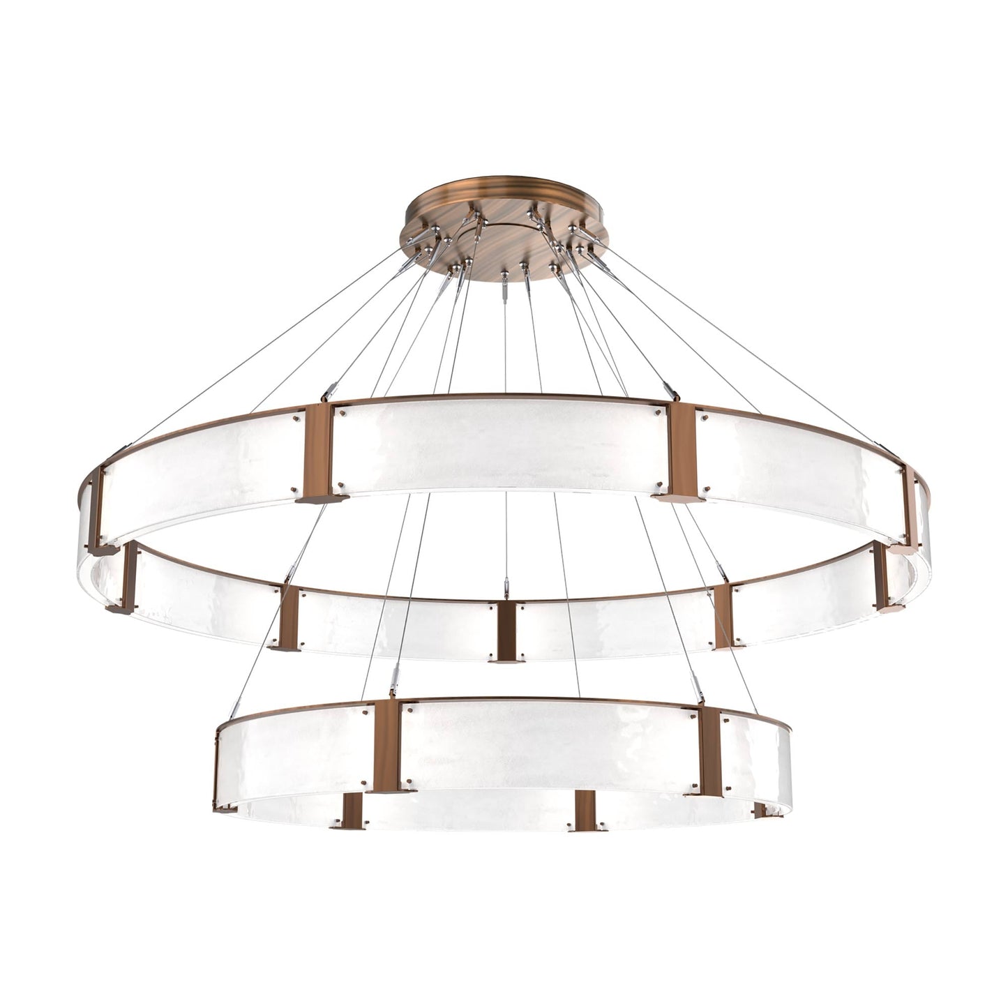 Parallel Two-Tier Ring LED Chandelier in Oil Rubbed Bronze/Clear Granite Blown Glass (72-Inch).