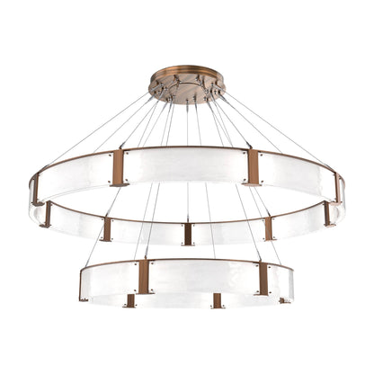 Parallel Two-Tier Ring LED Chandelier in Oil Rubbed Bronze/Clear Granite Blown Glass (72-Inch).