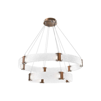 Parallel Two-Tier Ring LED Chandelier in Oil Rubbed Bronze/Crystal Rimelight Blown Glass (48-Inch).