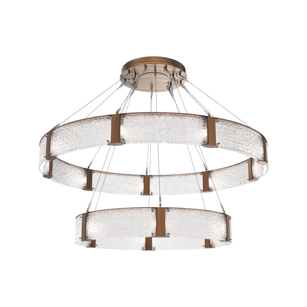 Parallel Two-Tier Ring LED Chandelier in Oil Rubbed Bronze/Crystal Rimelight Blown Glass (60-Inch).