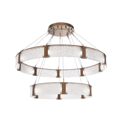 Parallel Two-Tier Ring LED Chandelier in Oil Rubbed Bronze/Crystal Rimelight Blown Glass (60-Inch).