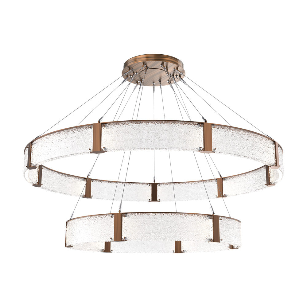 Parallel Two-Tier Ring LED Chandelier in Oil Rubbed Bronze/Crystal Rimelight Blown Glass (72-Inch).
