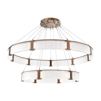 Parallel Two-Tier Ring LED Chandelier in Oil Rubbed Bronze/Crystal Rimelight Blown Glass (72-Inch).
