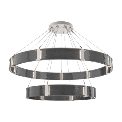 Parallel Two-Tier Ring LED Chandelier in Beige Silver/Smoke Granite Blown Glass (72-Inch).