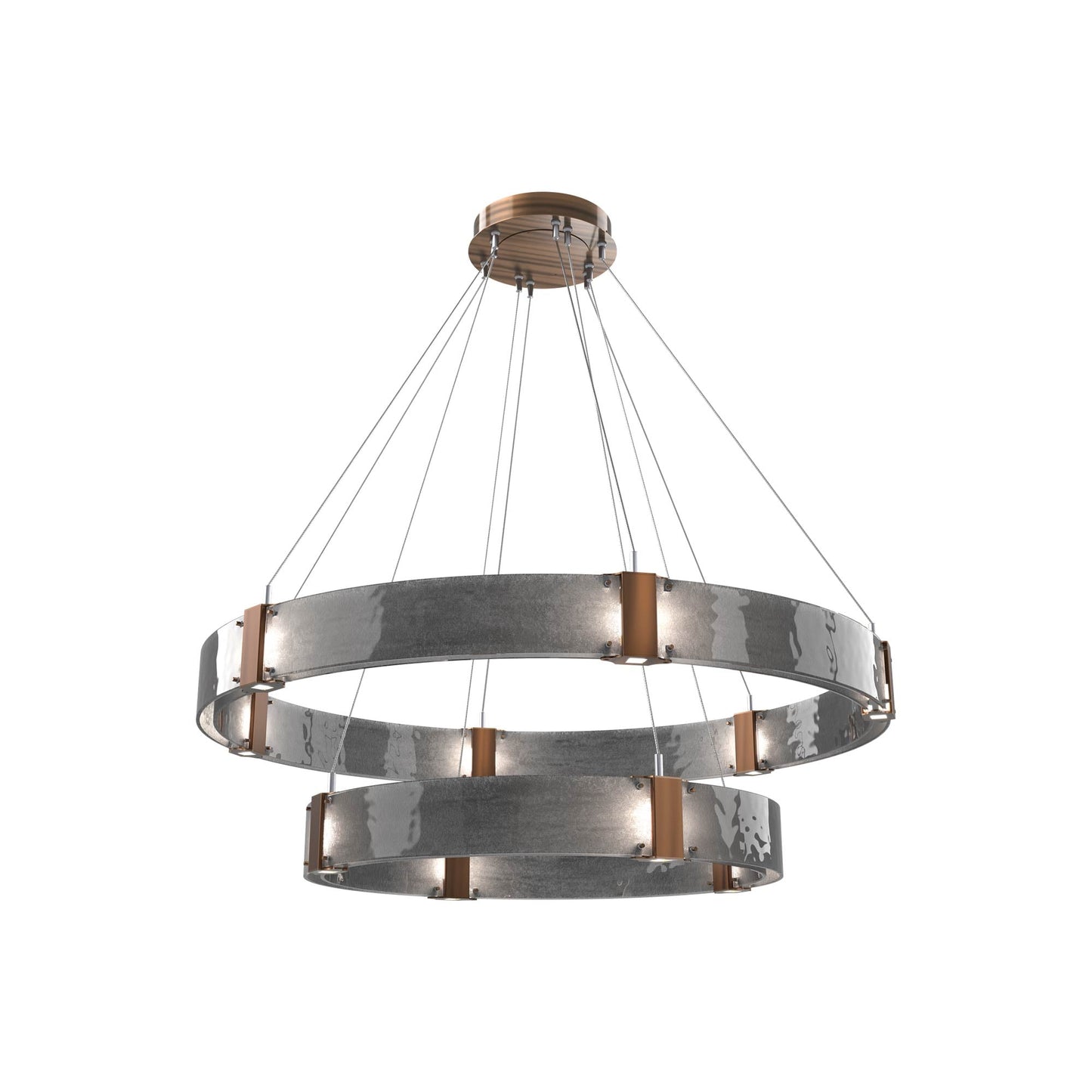 Parallel Two-Tier Ring LED Chandelier in Oil Rubbed Bronze/Smoke Granite Blown Glass (48-Inch).