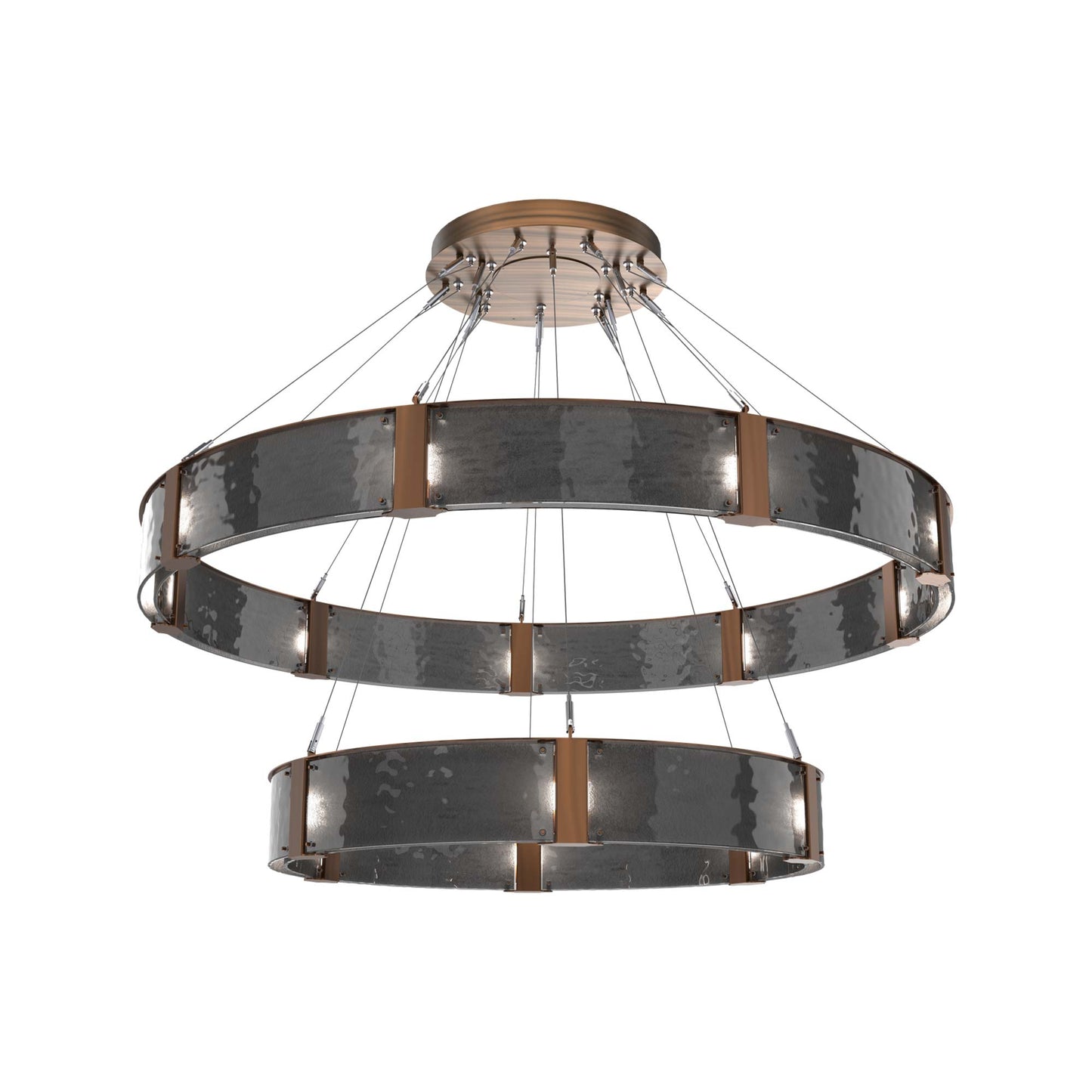 Parallel Two-Tier Ring LED Chandelier in Oil Rubbed Bronze/Smoke Granite Blown Glass (60-Inch).