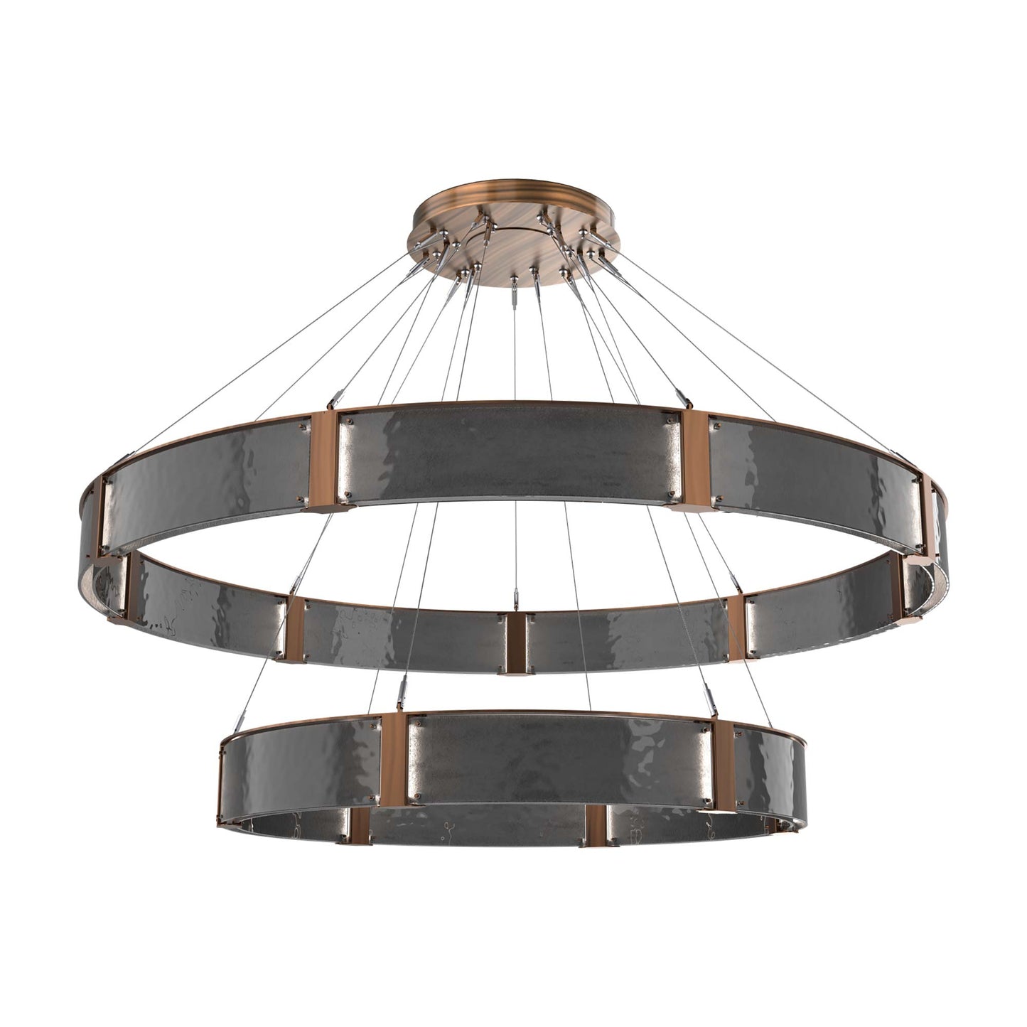 Parallel Two-Tier Ring LED Chandelier in Oil Rubbed Bronze/Smoke Granite Blown Glass (72-Inch).