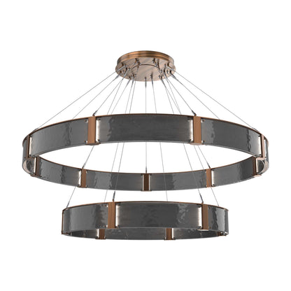Parallel Two-Tier Ring LED Chandelier in Oil Rubbed Bronze/Smoke Granite Blown Glass (72-Inch).