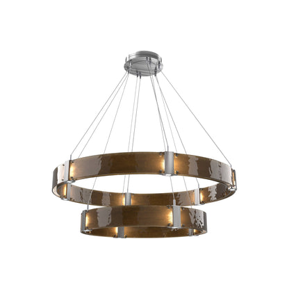 Parallel Two-Tier Ring LED Chandelier in Satin Nickel/Bronze Granite Blown Glass (48-Inch).
