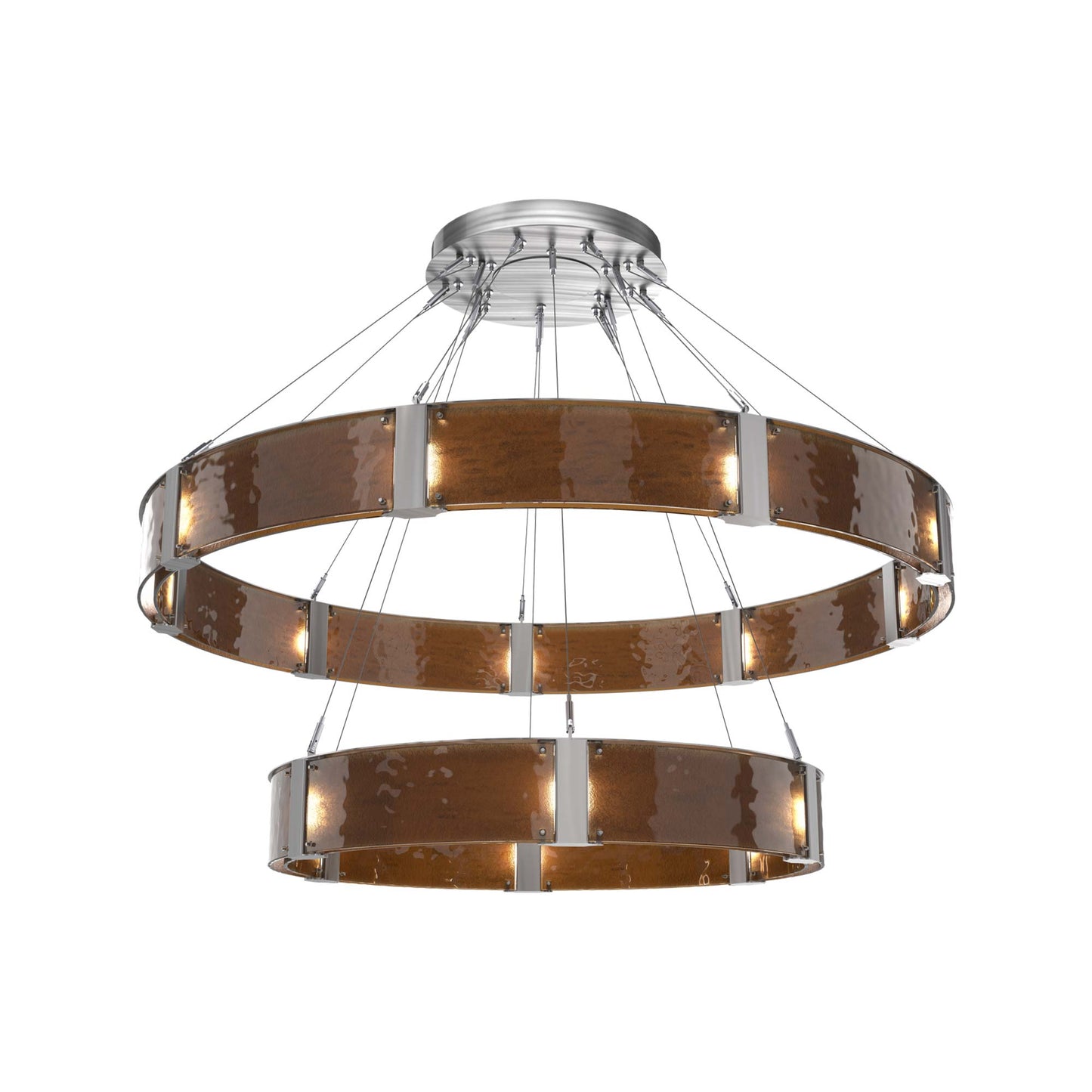 Parallel Two-Tier Ring LED Chandelier in Satin Nickel/Bronze Granite Blown Glass (60-Inch).