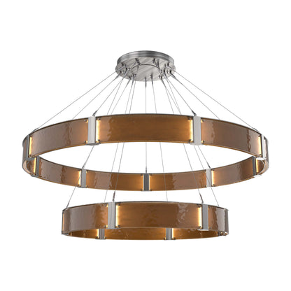 Parallel Two-Tier Ring LED Chandelier in Satin Nickel/Bronze Granite Blown Glass (72-Inch).