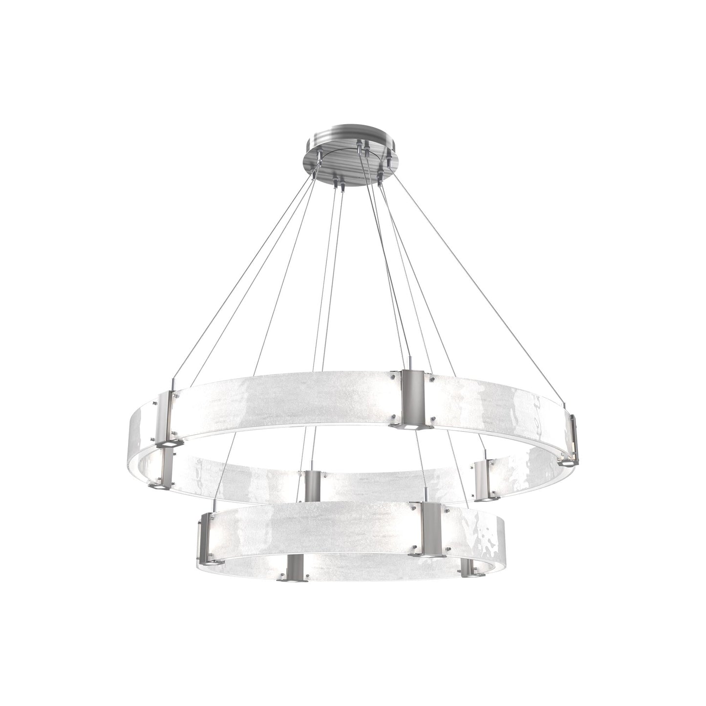 Parallel Two-Tier Ring LED Chandelier in Satin Nickel/Clear Granite Blown Glass (48-Inch).