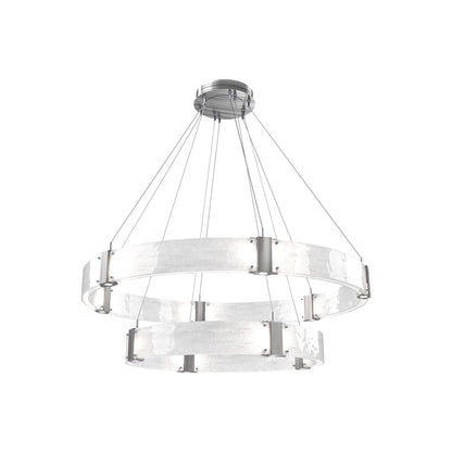 Parallel Two-Tier Ring LED Chandelier in Satin Nickel/Clear Granite Blown Glass (48-Inch).
