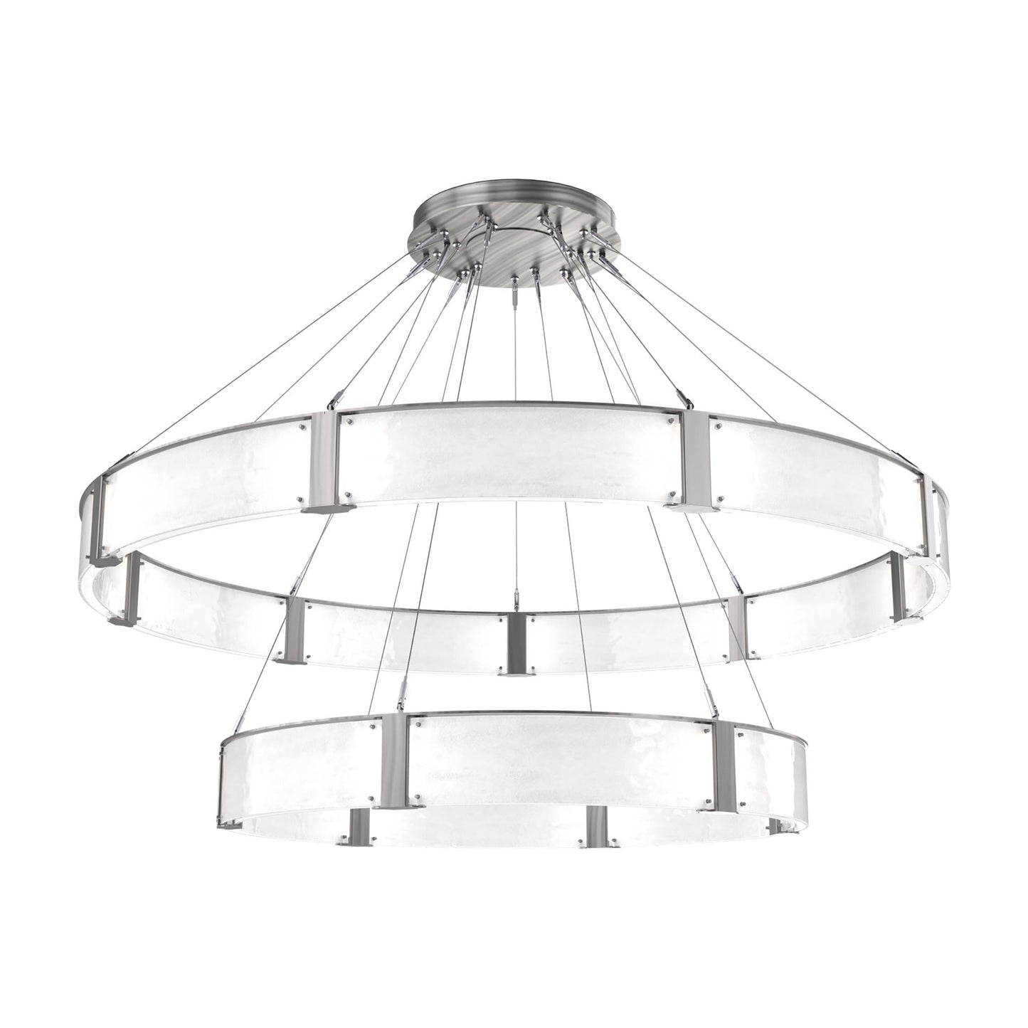 Parallel Two-Tier Ring LED Chandelier in Satin Nickel/Clear Granite Blown Glass (72-Inch).