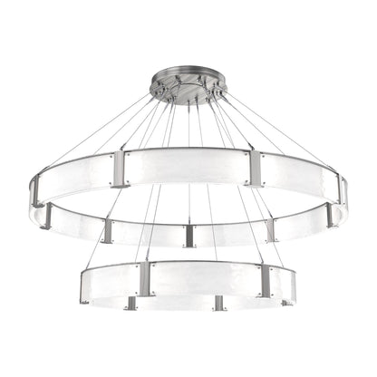 Parallel Two-Tier Ring LED Chandelier in Satin Nickel/Clear Granite Blown Glass (72-Inch).